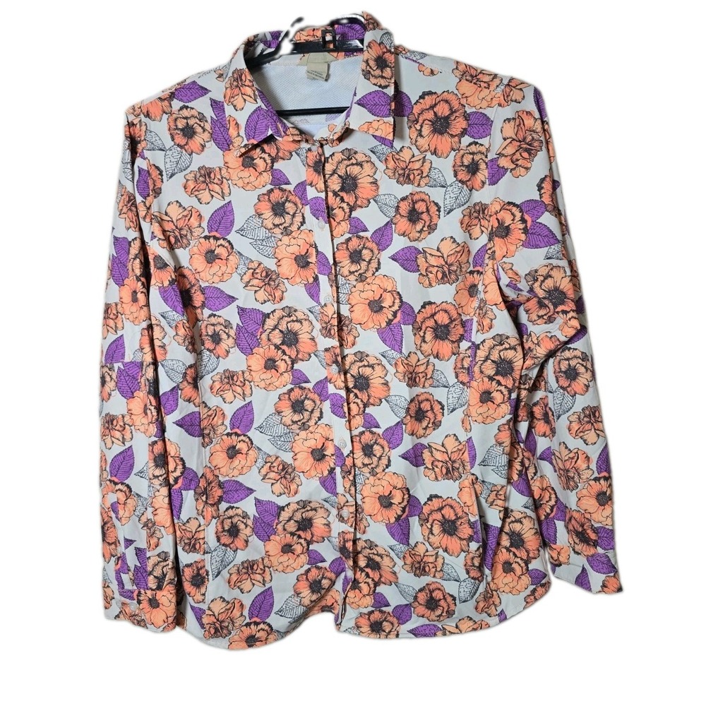 Duluth Trading Co Women's Floral Button Down Shirt Size XXL Outdoor Hiking t70